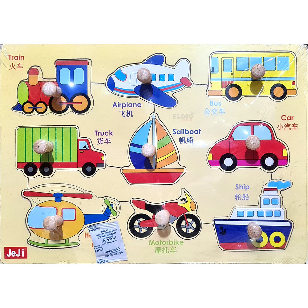 Puzzle Kayu Transportasi Mobil Kendaraan Kenop Knob