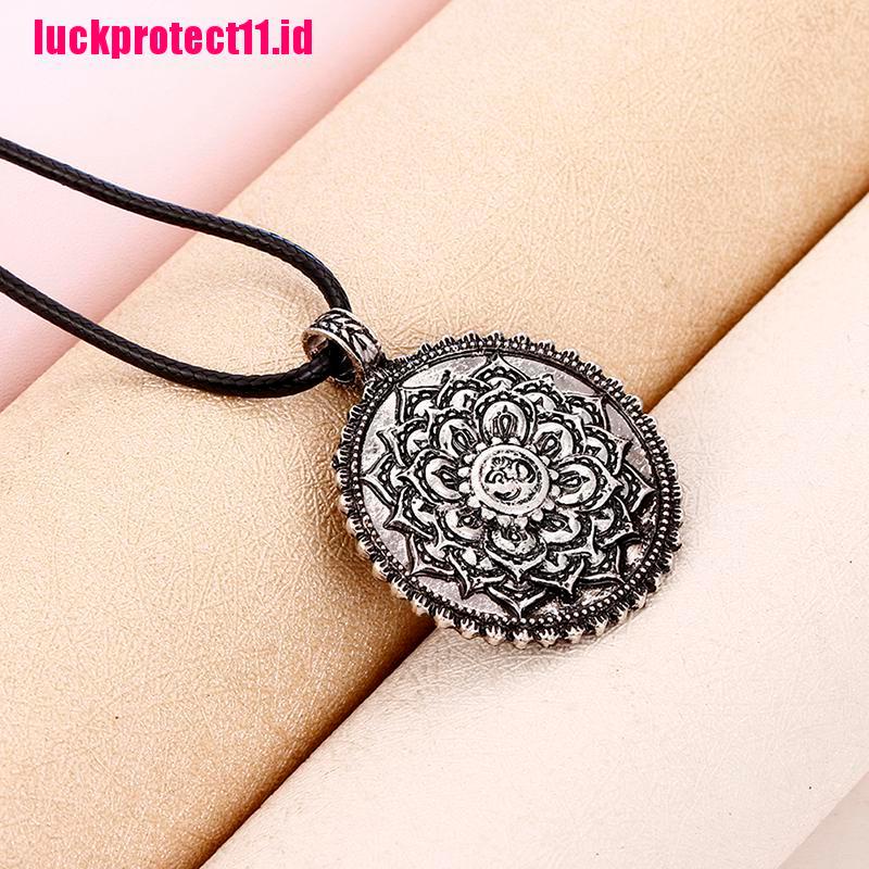 (LUCK) Kalung Rantai Dengan Liontin Jimat Lotus Mandala Tibet Retro Untuk Meditasi / Yoga