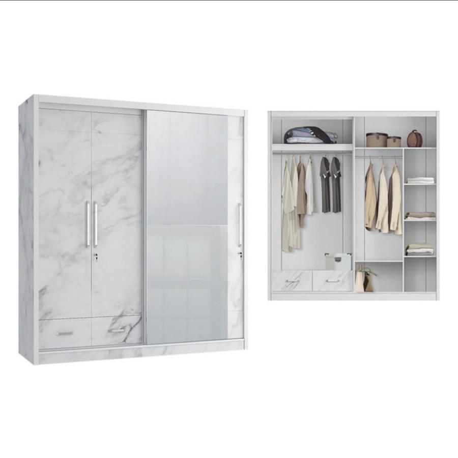 Lemari pakaian sliding minimalis wardrobe marble ready stock makassar