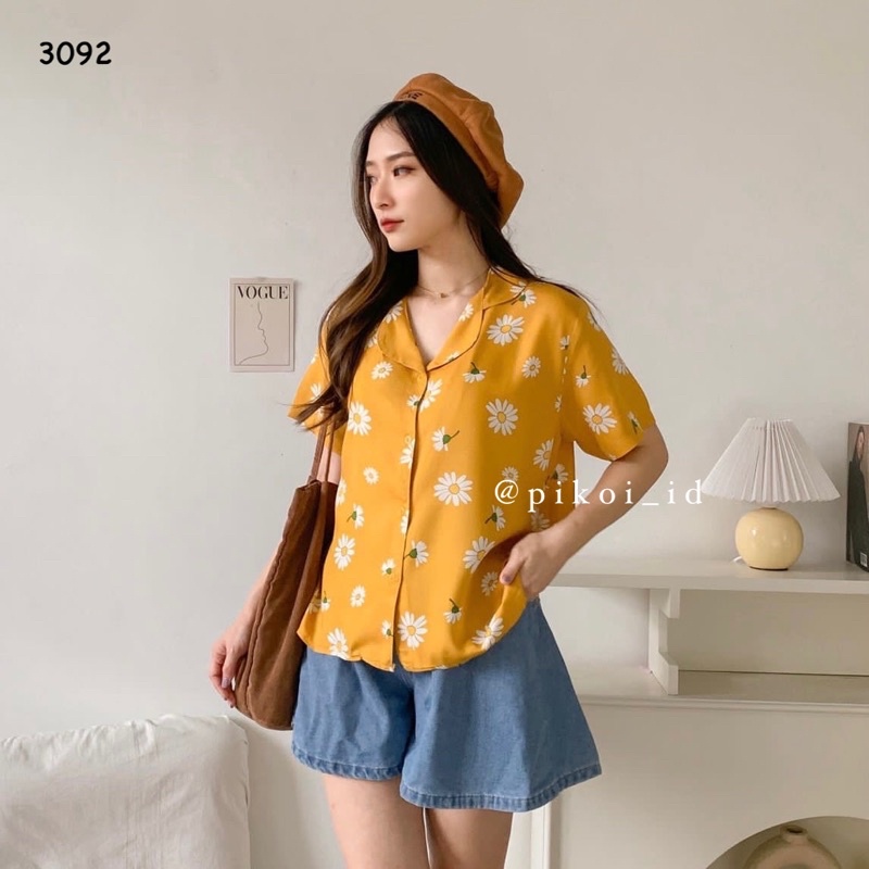 Kemeja lengan pendek motif bunga / kemeja pantai katun rayon murah / kemeja summer lucu 3092