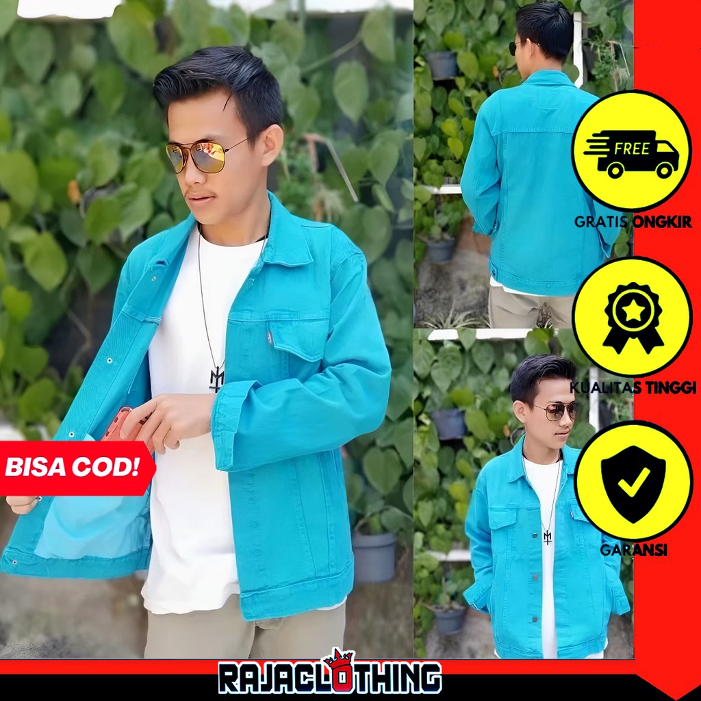 RCL - Jaket Jeans Denim Biru Tosca Pria Wanita Big Size Jumbo M.L.XL.XXL Bahan Jeans Tebal Gratis Ongkir Harga Termurah