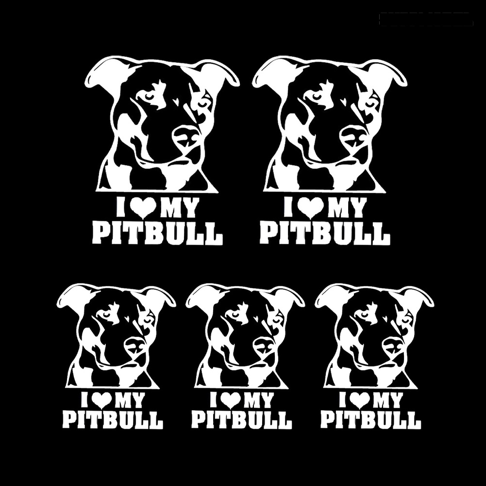 Car - 5Pcs Stiker I Love My Pitbull Untuk Bumper / Jendela Mobil