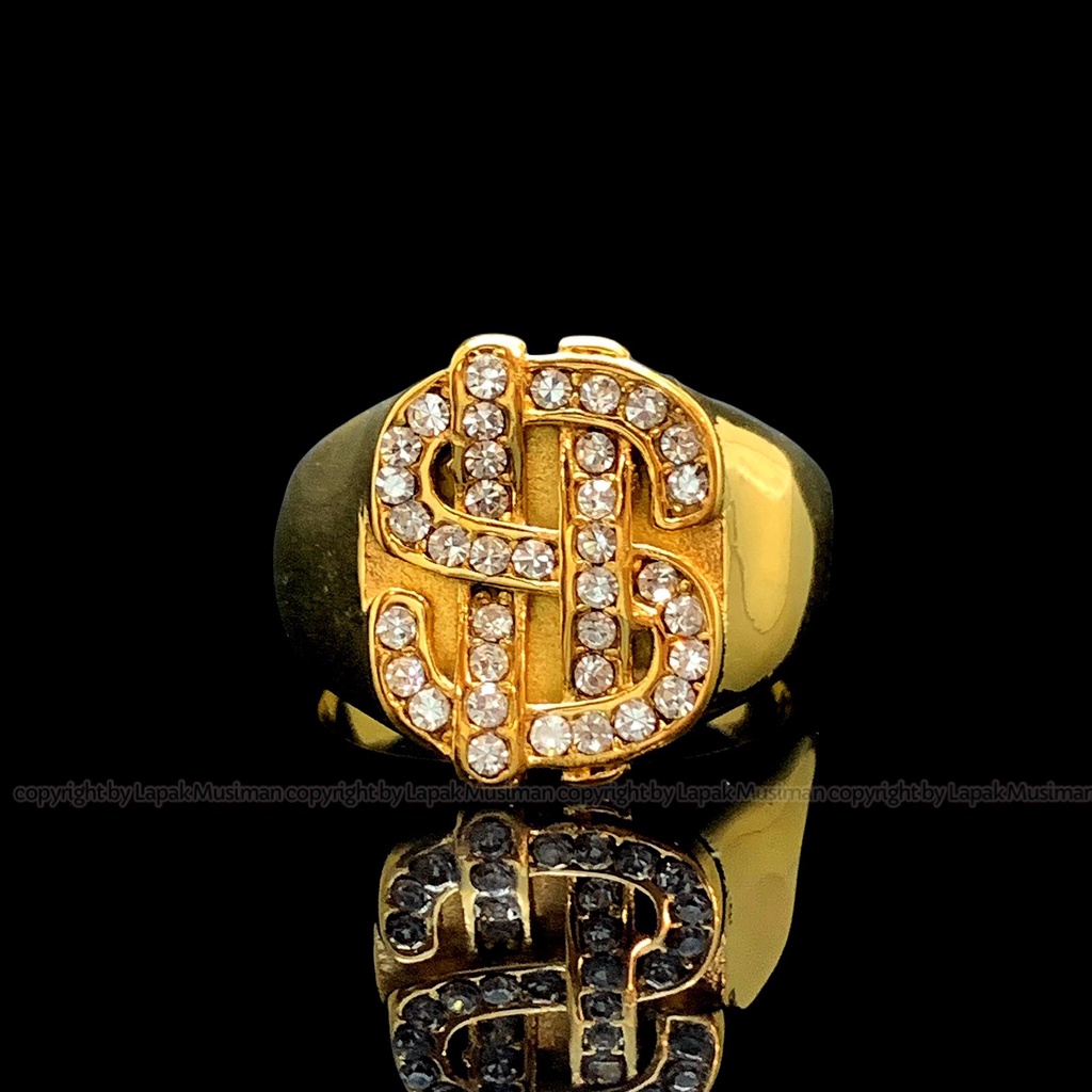 Cincin Titanium Pria Batu Full Berlian Diamond Gold Model Dollar