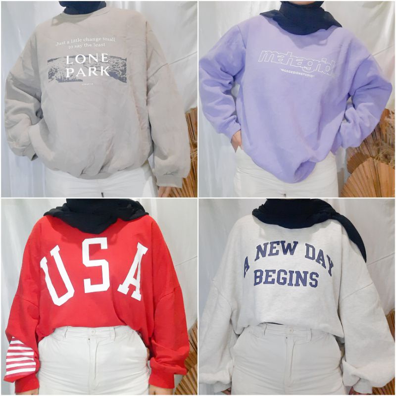 Sweater Crewneck Oversize Lengan Balon Crop Branded Uniqlo Hoodie Termurah  / Preloved