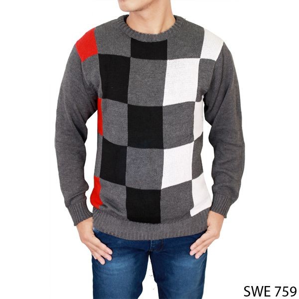 Baju Hangat Pria Sweater Rajut Abu Kombinasi – SWE 759