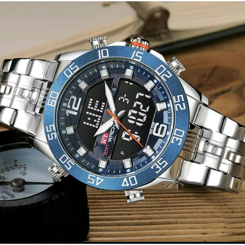 TREENDINGGGGG_0KAT-WACH_KT1802 Jam Tangan Pria Digital Analog Tali Stainless Luminous