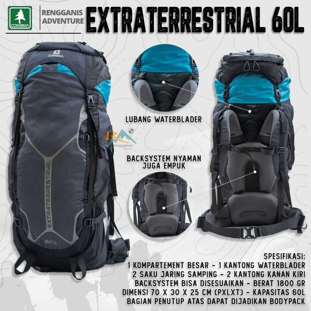 Tas Hiking Carrier CONSINA EXTRATERRESTRIAL 60 LITER UP TO 70 LITER Ransel Gunung