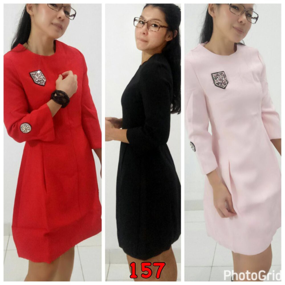 Dress mini hitam pink premium   minidress branded lengan panjang   gaun pesta kondangan hijab musli