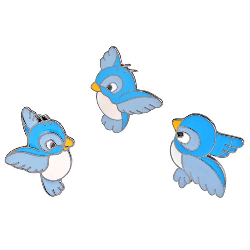 3pcs / set Bros Pin Enamel Bentuk Burung Warna Biru Untuk Kerah Jaket / Kemeja