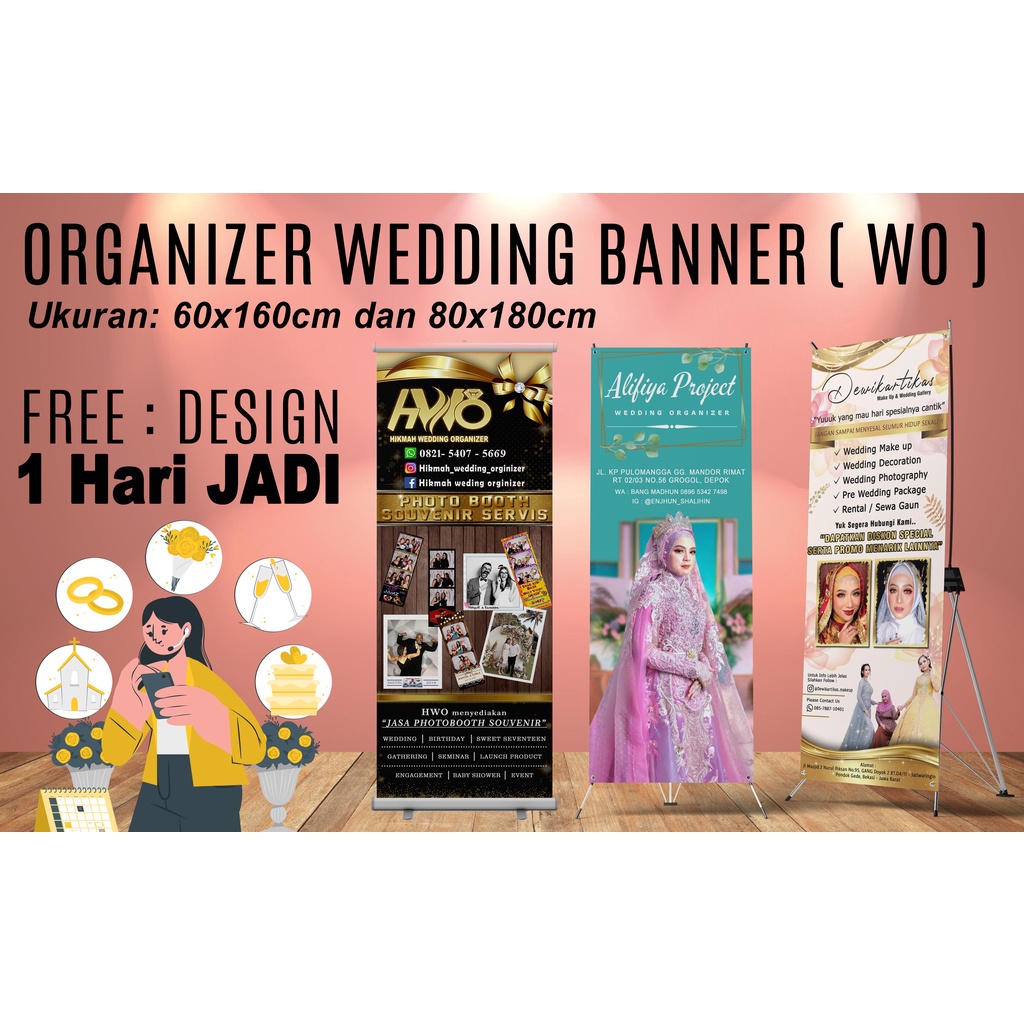 BANNER ACARA PERNIKAHAN MAKEUP PENGANTIN SPANDUK WEDDING ORGANIZER SEWA MENYEWA ALAT PERNIKAHAN BANN