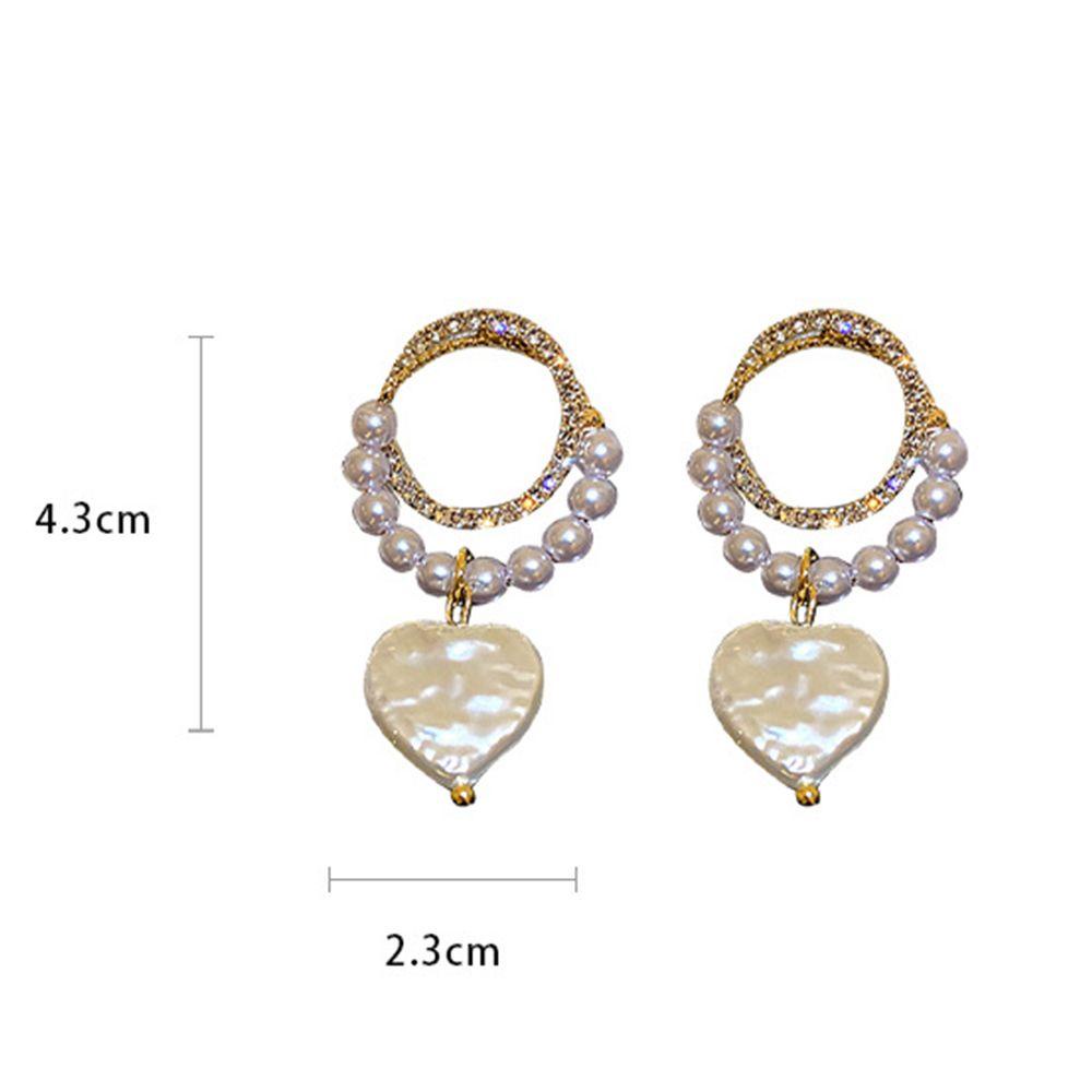 Mxbeauty Wanita Anting Hoop Geometris Temperamen Mutiara Pesta Gadis Hadiah Berlian Imitasi Cinta Liontin