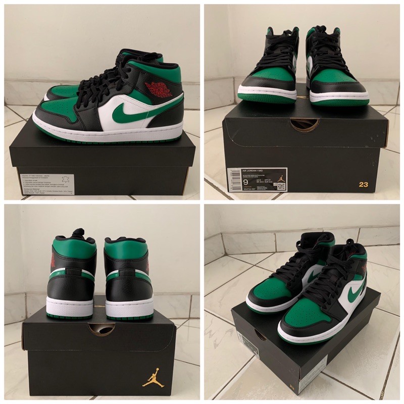 Sepatu Air Jordan 1 Mid Pine Green / Mid Green Toe ORI