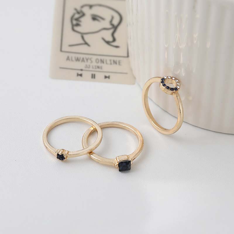 Japan and South Korea New Three-piece Diamond Ring Ins Trend Personality Cold Wind Light Luxury Niche Design High Sense Combination Finger Loop Fashion Accessories Jewelry Gifts