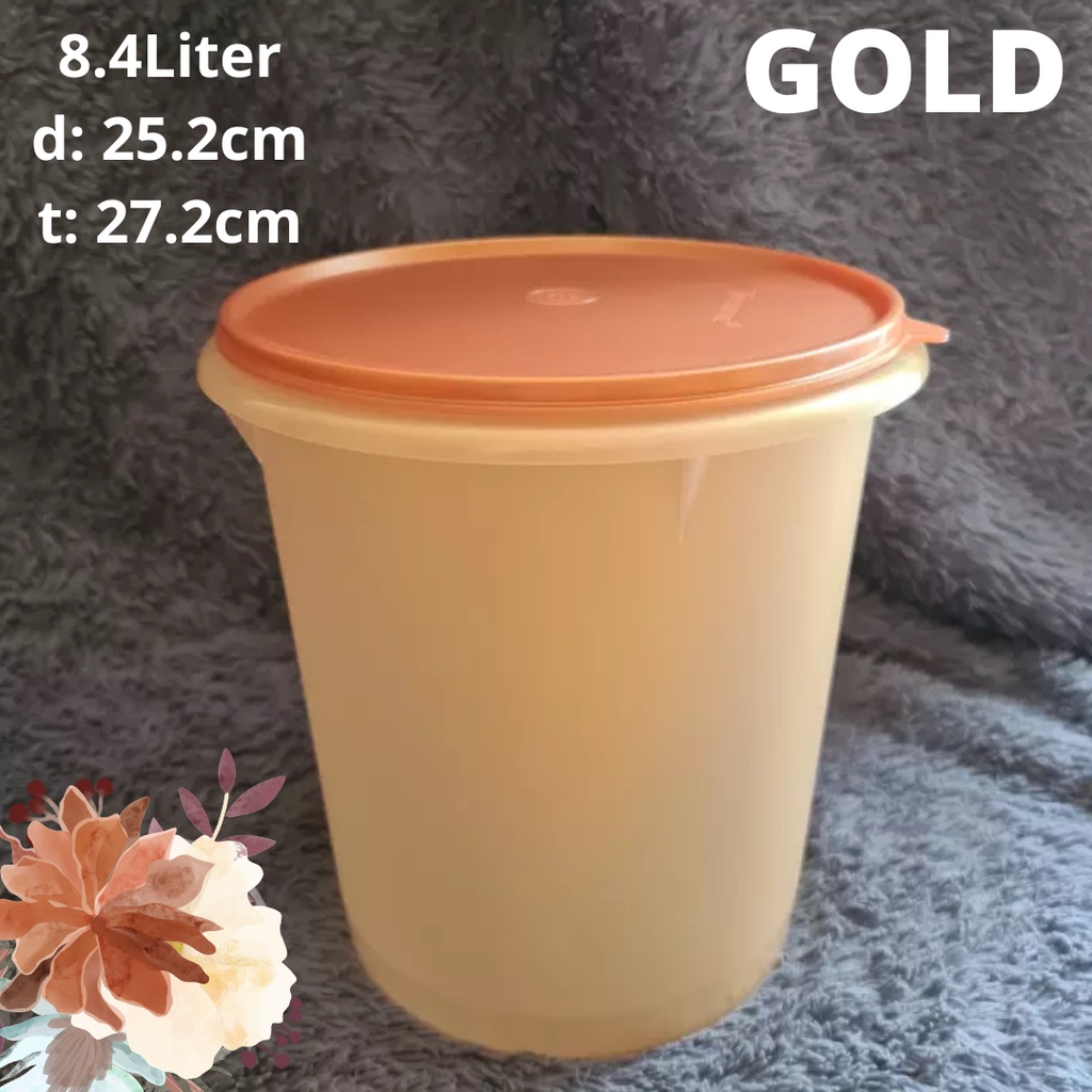 Giant Canister GOLD 8.4L ( toples warna LANGKA bahan Lebih Tebal ) by tupperwr