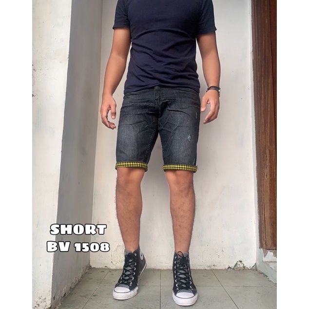 celana jeans pendek sobek pria black viper stik balik original denim termurah korean style COD