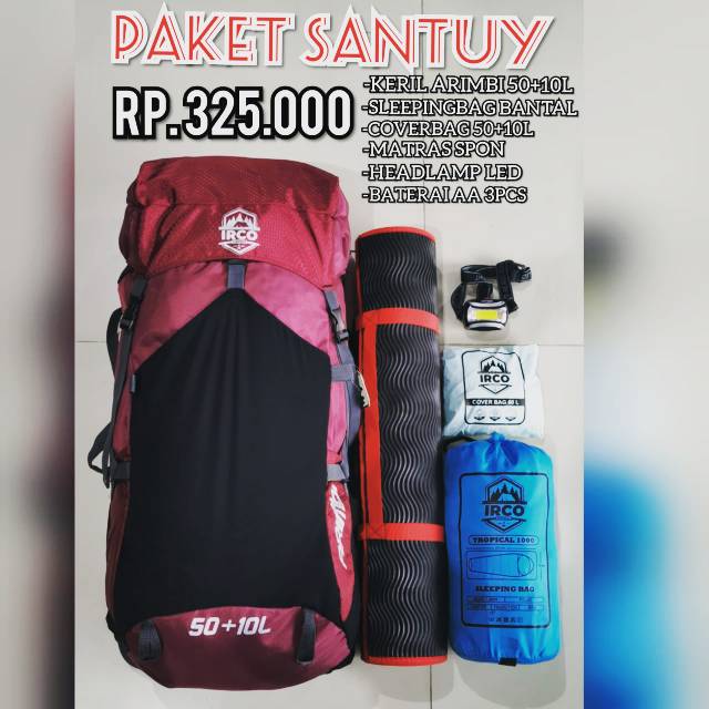 HOT NEW PAKET HIKING SANTUY IRCO OFFICIAL CARRIER SB MATRAS HEADLAMP ORIGINAL IRCO