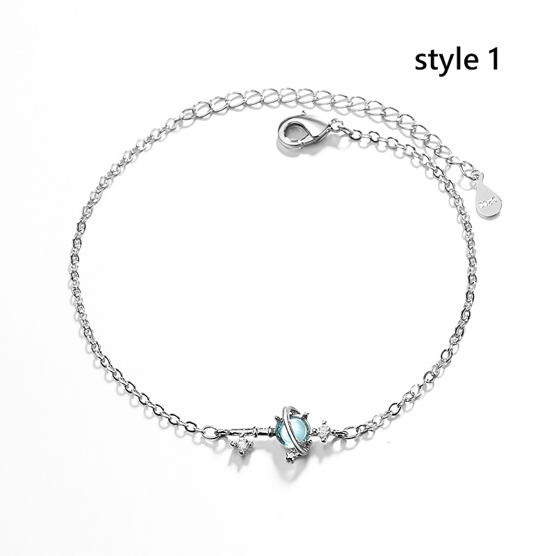 Gelang Tumpuk Bracelets Planet Key Blue Crystal Silver Color Bracelet Women Girls Fashion Jewelry