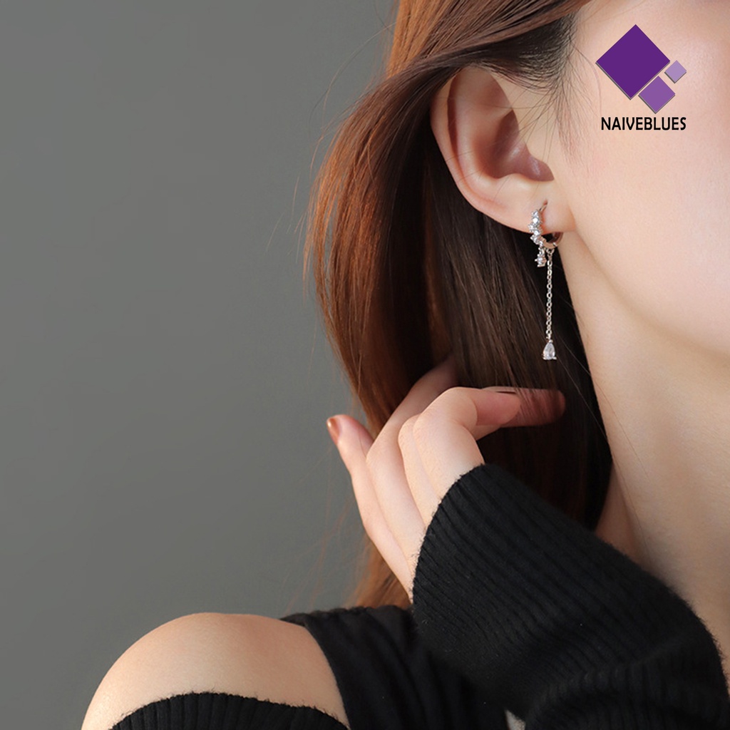 1 Pc Anting Juntai Bentuk Water Drop Aksen Cubic Zirconia Untuk Wanita