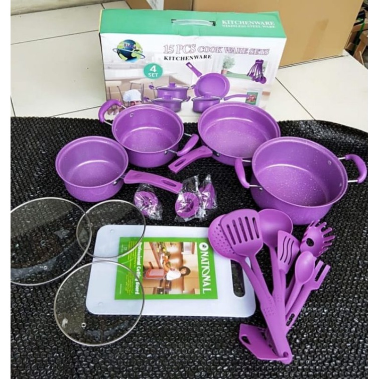 Panci Set 15PCS MARBEL Teflon Anti Lengket Tebal / Talenan / Spatula /