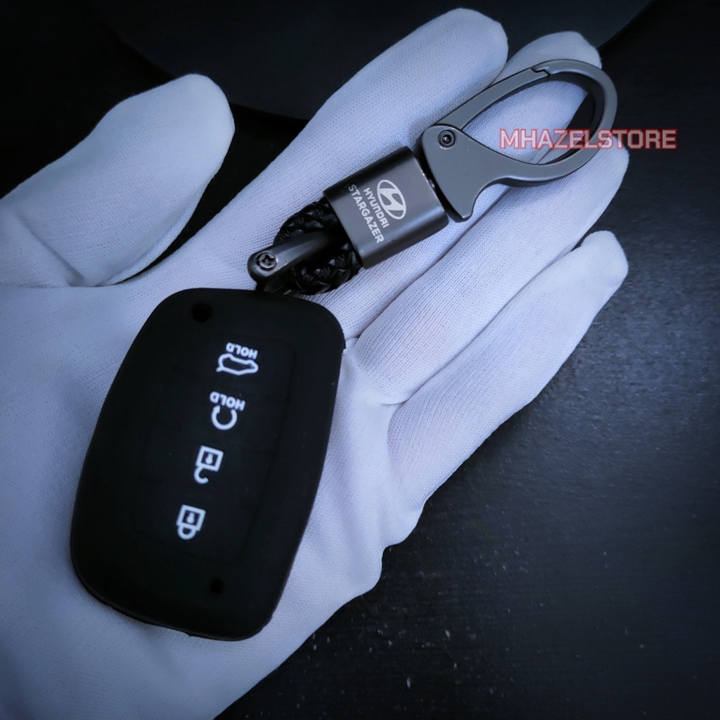 Gantungan kunci kulit sarung remote keyless cover casing mobil Hyundai stargazer 2022 model anyam