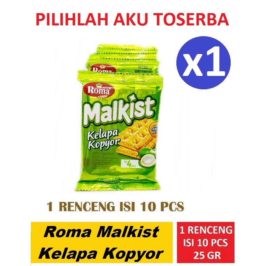 

Biskuit Roma Malkist KELAPA KOPYOR Renceng @25 Gr - ( HARGA 1 RENCENG isi 10 pcs )