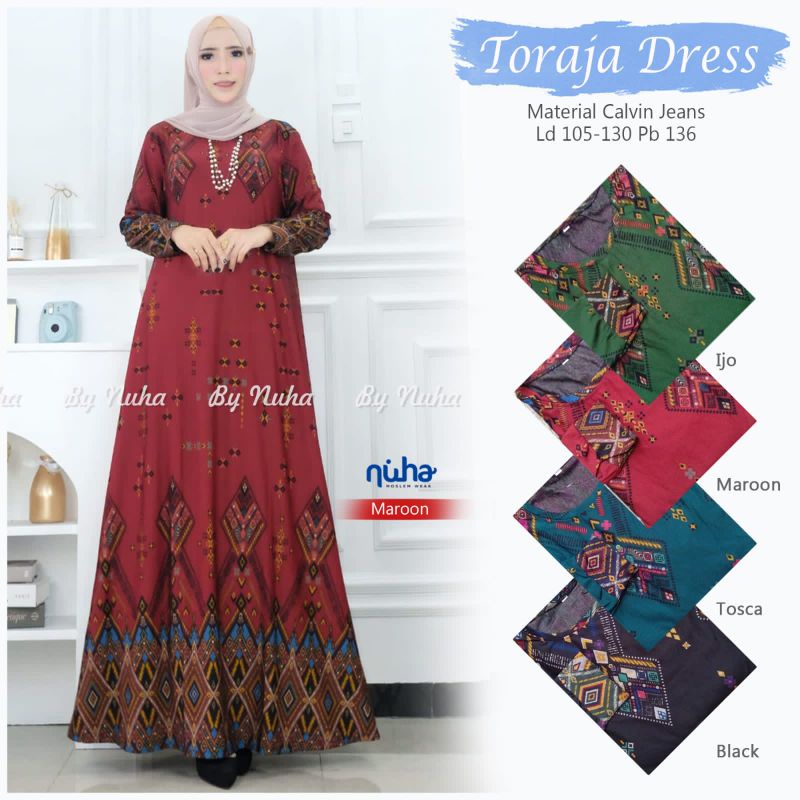 NEW.. TORAJA DRESS maxy ORIGINAL by nuha gamis syar'i Calvin jeans motif BATIK(tebal.melar)