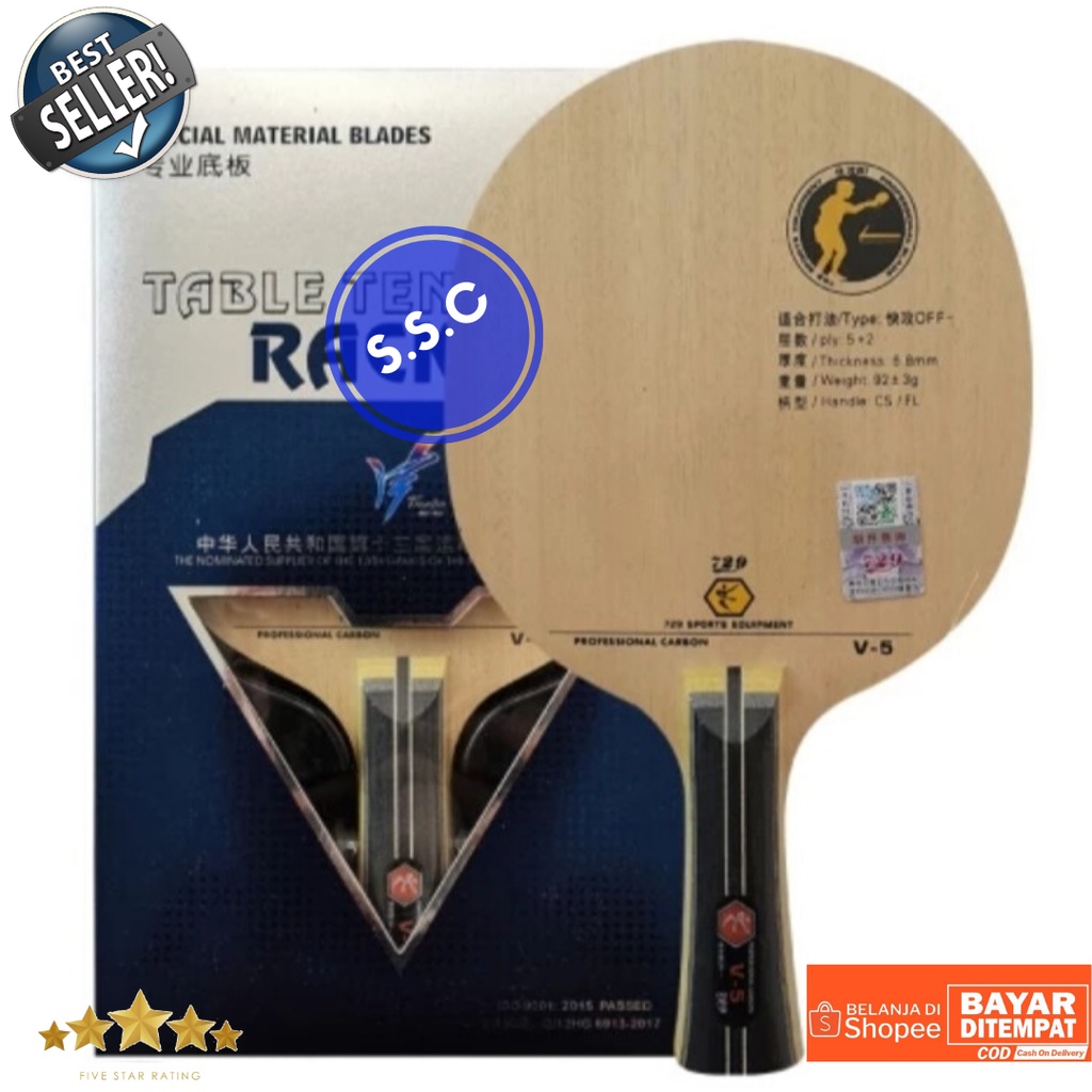 Kayu Bet Tenis Meja Profesional Carbon Blade V-5 729 Friendship Original Spesifikasi Mantap