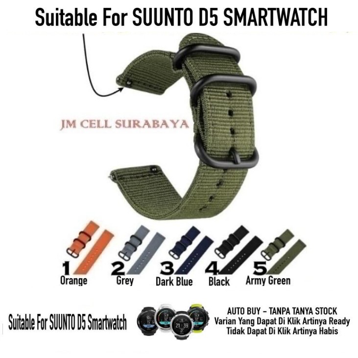 Tali Jam 24mm Watch Strap Suunto D5 Smartwatch - Nylon Kanvas Stitching