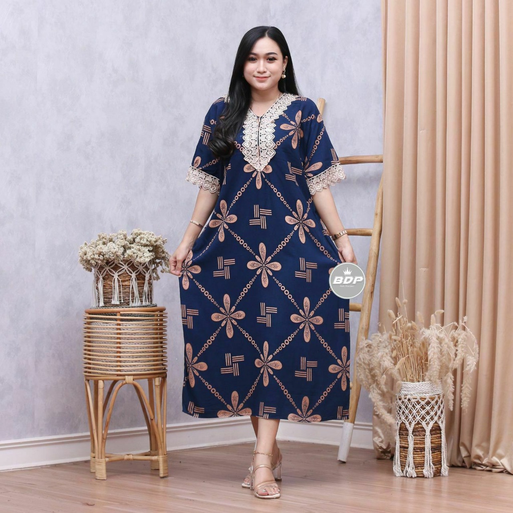 Dianputri - Daster Arab Zeema | Rayon Super Grade A | Resleting Depan Busui | Renda Milo Ori-tiara navy