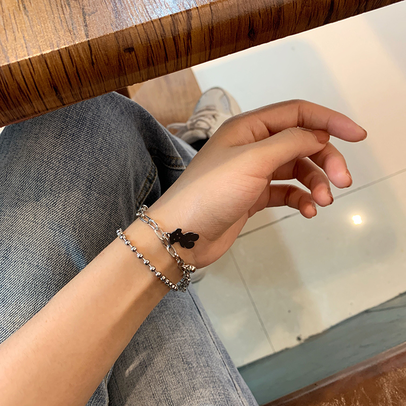 bead bracelet Aksesoris Fashion Wanita Korea Simple Small Round Bead Personalized Multilayer Chain Bearm Steel Bracelet