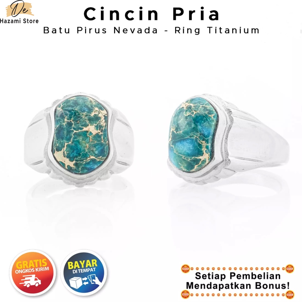 BISA COD Cincin Pria Batu Pirus Nevada Titanium Asli Akik Keren Mewah Terompah Terbaru 2021