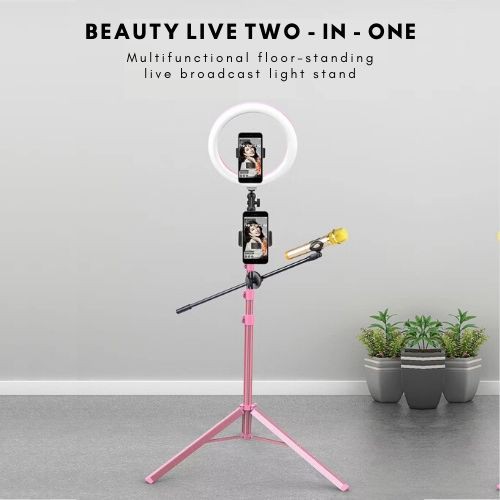 [TERMURAH] LED Ring Light 12 inch with Folding Tripod dengan Tripod lipat 2m - ring light rosegold