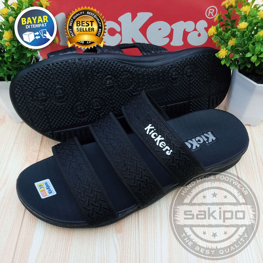 PROMO 8.8 FASHION SALE !! SANDAL PRIA DEWASA KICKERS SLOP BISBAN LURUS HITAM / SANDAL DALAM RUMAH RINGAN DI PAKAI / SAKIPO