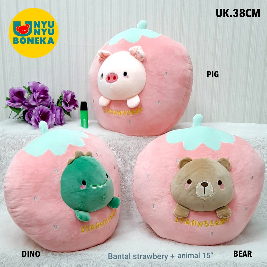 Bantal Boneka soft boneka strawberry dino pig teddy bear bantal buah mobil kantor office sandaran