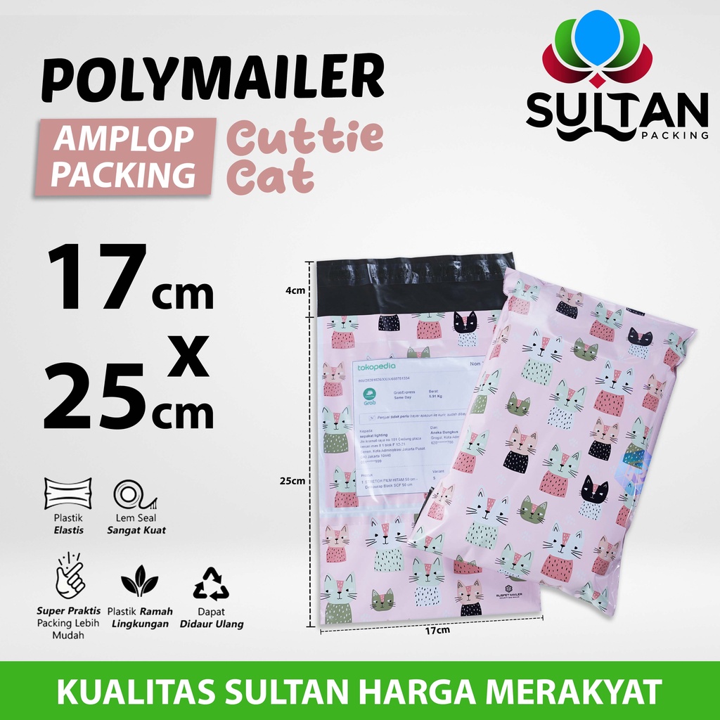 

Polymailer Polimailer 17cm x 25cm Amplop Plastik Packing Motif Cat Rusfet / Satuan
