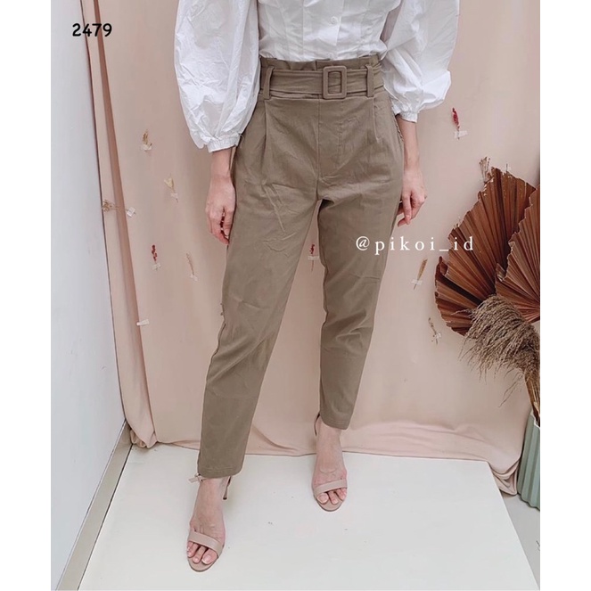 Celana Highwaist / Celana panjang wanita katun linen / celana wide leg hitam putih / celana tinggi