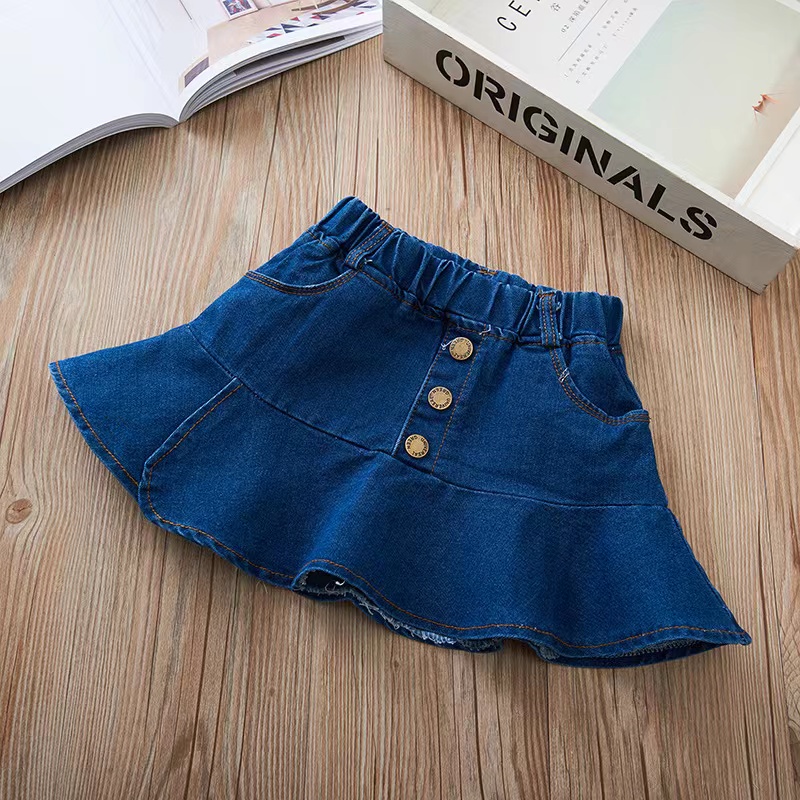 Stok bersih Denim Jeans Rok Anak Fishtail Mode Mini Skirt Untuk 1-12T Perempuan