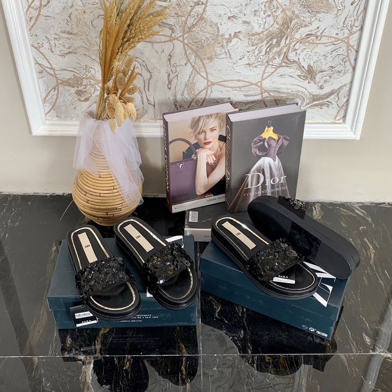 Wedges sandals Zara flower gasp Import sandal wanita hak rendah high quality fashion shoes sandal bu