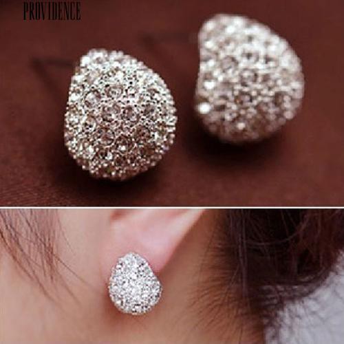 [Bayar Di Tempat] Gaya Korea Bulan Sabit Berlian Imitasi Bersinar Stud Earrings