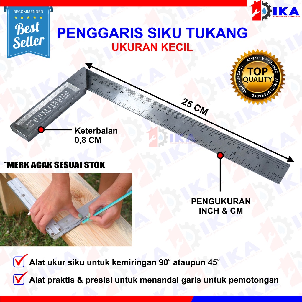 Penggaris Siku Tukang Besi Pasekon 25 cm 10 inch / 30 Cm 12 inch Termurah alat ukur akurat