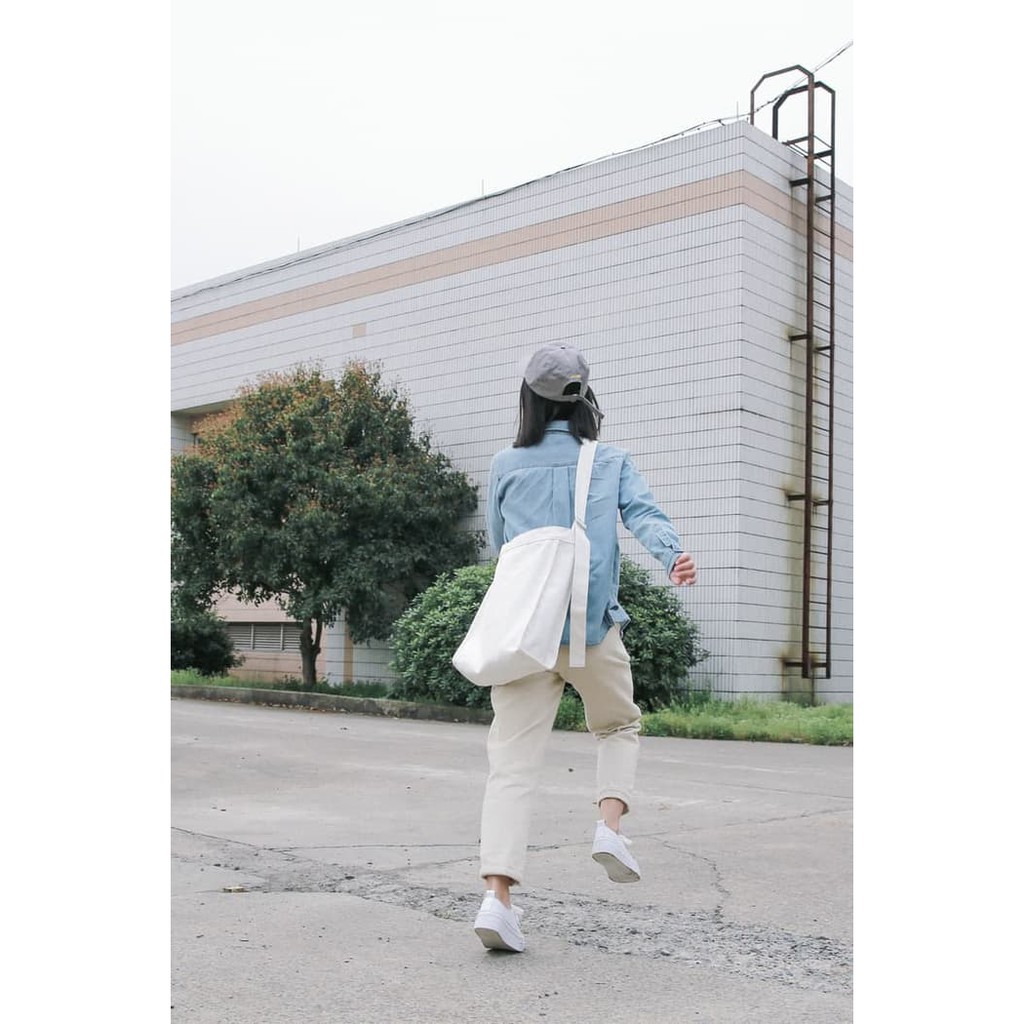 Promo Tas Selempang Wanita Korean Shouder Bag Kanvas Import - Putih Berkualitas