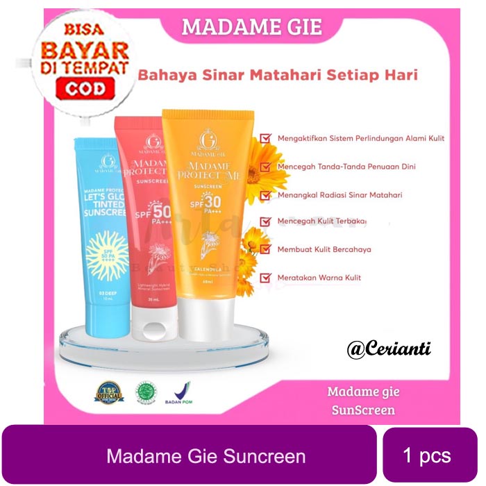 [GARANSI NO WHITECAST | NO FRAGRANCE] [SPF 50 PA++++] [10ML] [BPOM] Madame Gie Madame Protect Me Let's Glow Tinted Sunscreen