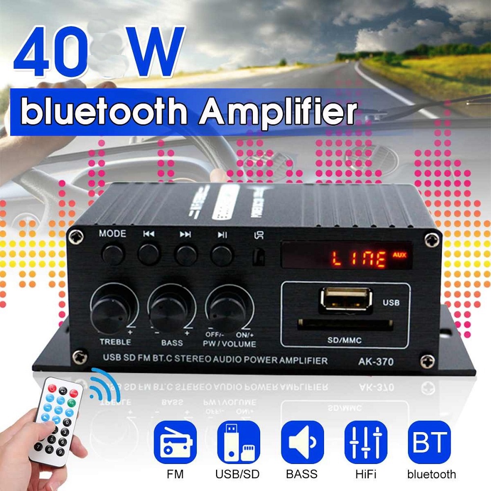 Leory Amplifier bluetooth Penguat Daya Audio Bluetooth Mobil Car Audio Power Amplifier 12V 40W - AK370