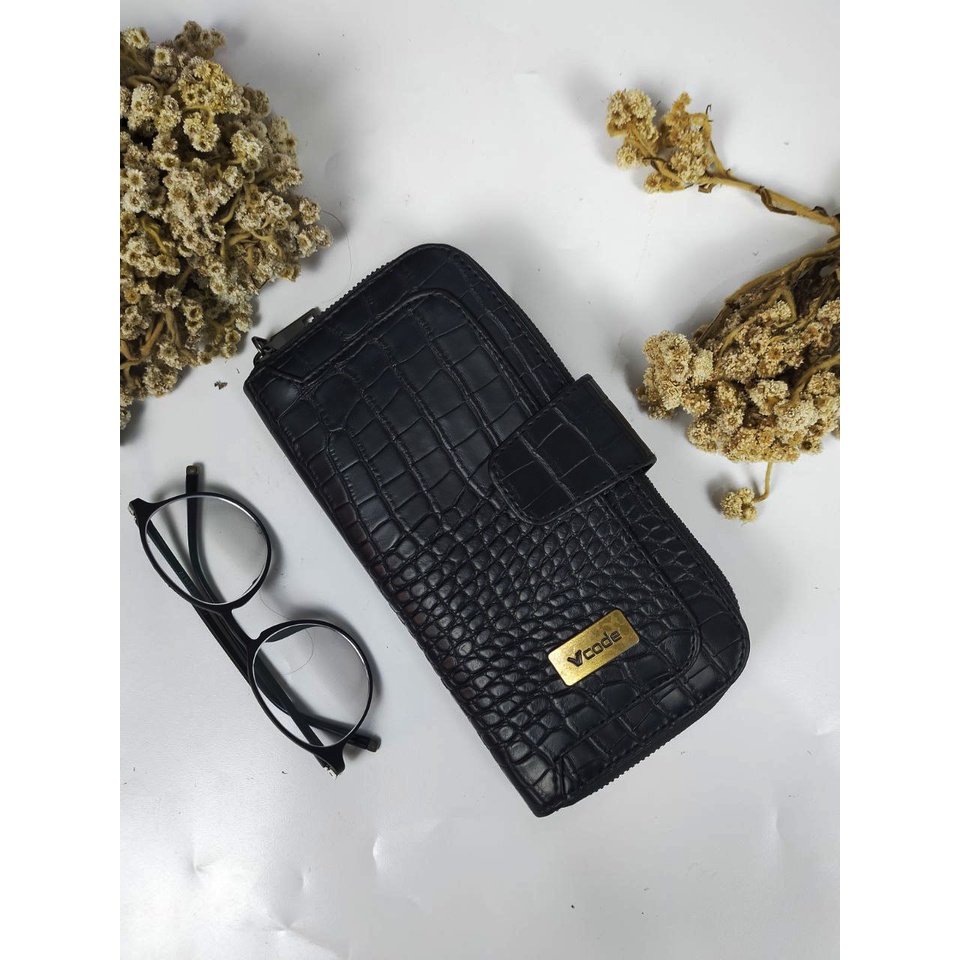DOMPET HP WANITA BLACK KULIT CROCO KIARA ORIGINAL BY VCODE