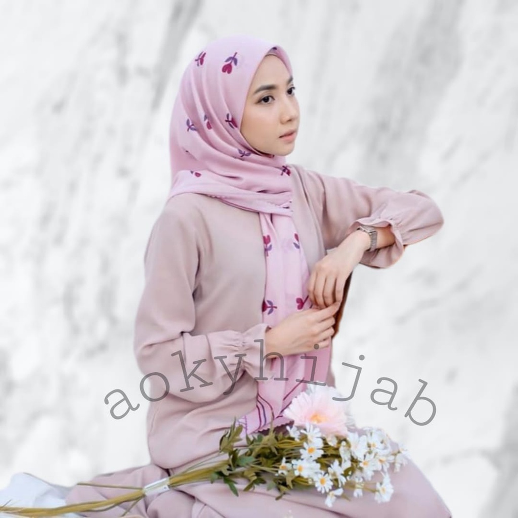 Terbaru !! Hijab Voal Segiempat Motif Tulip Series Kerudung Segiempat Motif