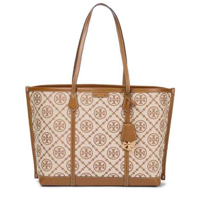 Tory Burch Perry Monogram Triple Compartment Tote Brown