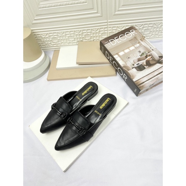 sepatu flat shoes wanita terbaru pesta LOUISDEAR sendal tapak 2 cm bahan kulit B142