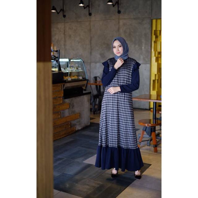 Gamis kotak rempel bahan kaos premium