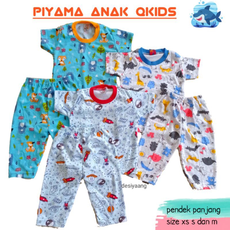 Piyama anak Bayi QKIDS Laki laki dan Perempuan Size Xs Usia 1 tahun Lengan Pendek OBLONG Celana Panjang