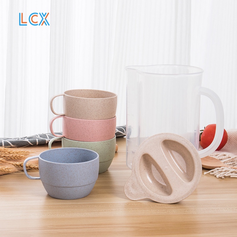 LCX Teko Jus Air Teh Kopi Wadah Plastik Dengan 4 Cangkir Water Jug 2 Liter BPA FREE VS-16